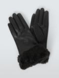 John Lewis Faux Fur Cuff Leather Mittens, Black