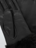 John Lewis Faux Fur Cuff Leather Mittens, Black