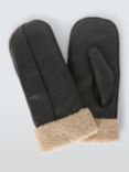 John Lewis Borg Cuff Leather Mittens, Black