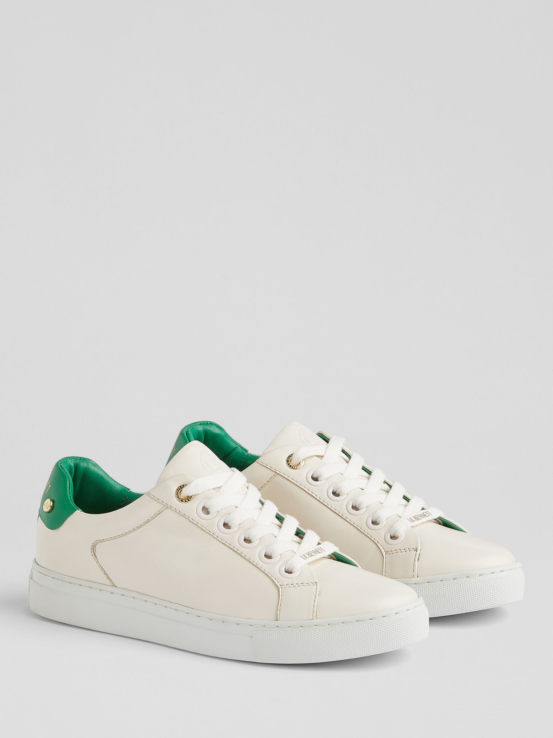 Buy L.K.Bennett Signature Leather Trainers, White/Green Online at johnlewis.com