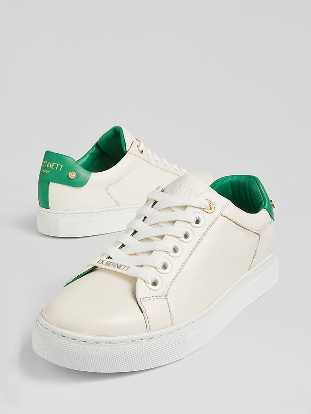 L.K.Bennett Signature Leather Trainers, White/Green