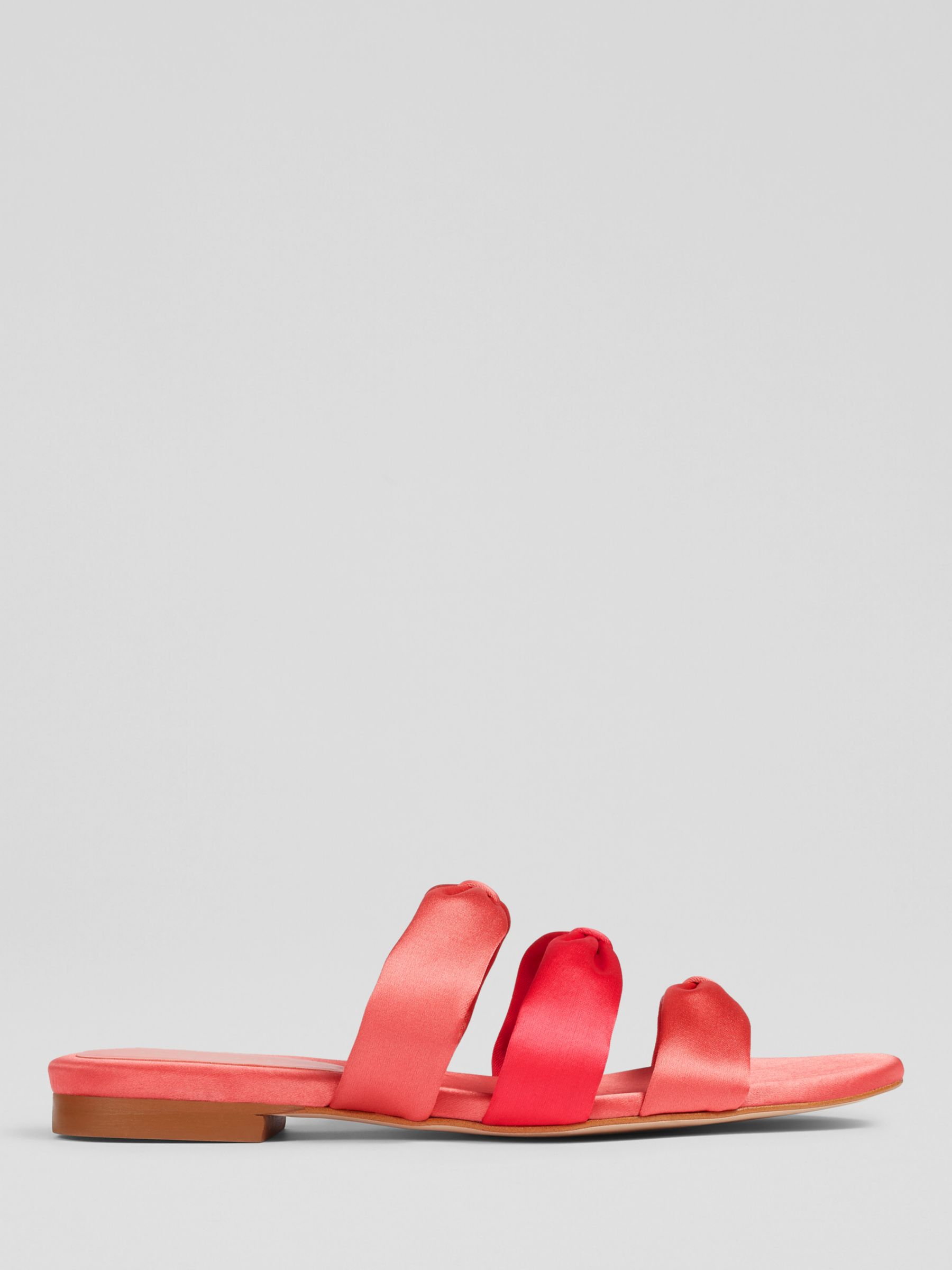 L.K.Bennett Jayla Satin Triple Strap Flat Sandals, Pink, 2