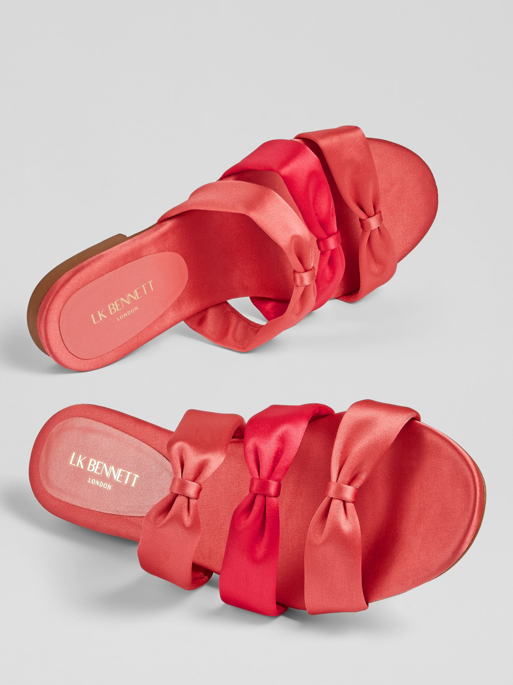 L.K.Bennett Jayla Satin Triple Strap Flat Sandals, Pink, 2