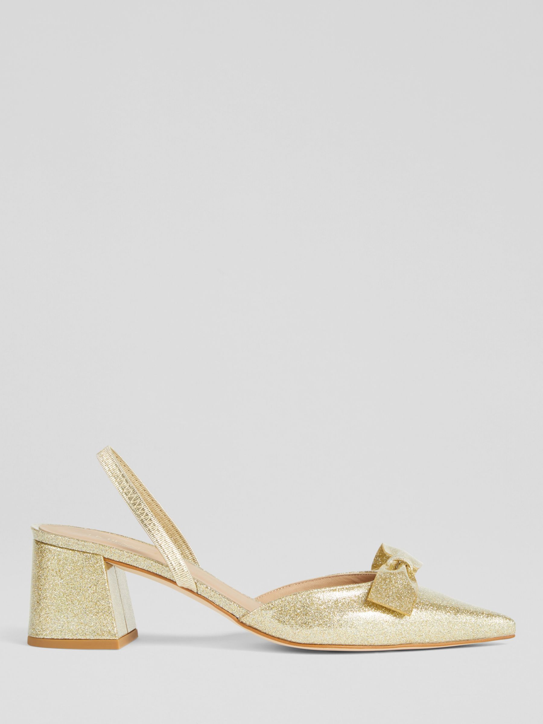 L.K.Bennett Cadence Glitter Court Shoes, Gold, 2