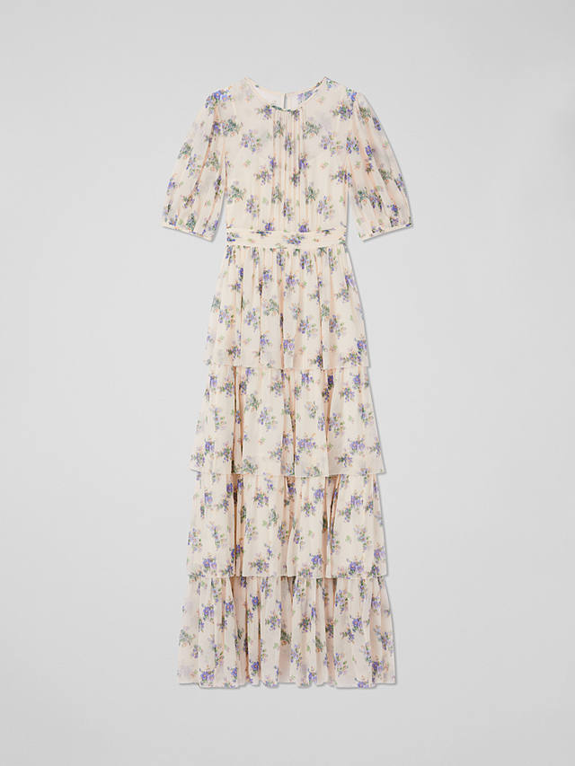 L.K.Bennett Royal Ascot Bouvier Tiered Silk Maxi Dress, Cream/Multi