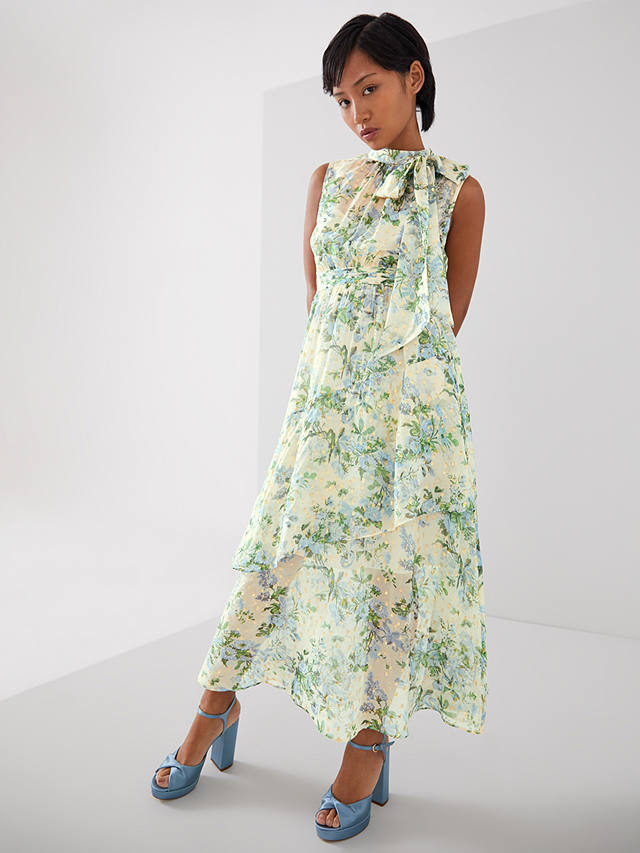 L.K.Bennett Petite Robyn Silk Blend Tiered Maxi Dress, Cream/Multi