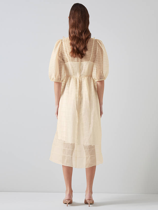 L.K.Bennett Maddie Silk Organza Frill Detail Midi Dress, Ecru