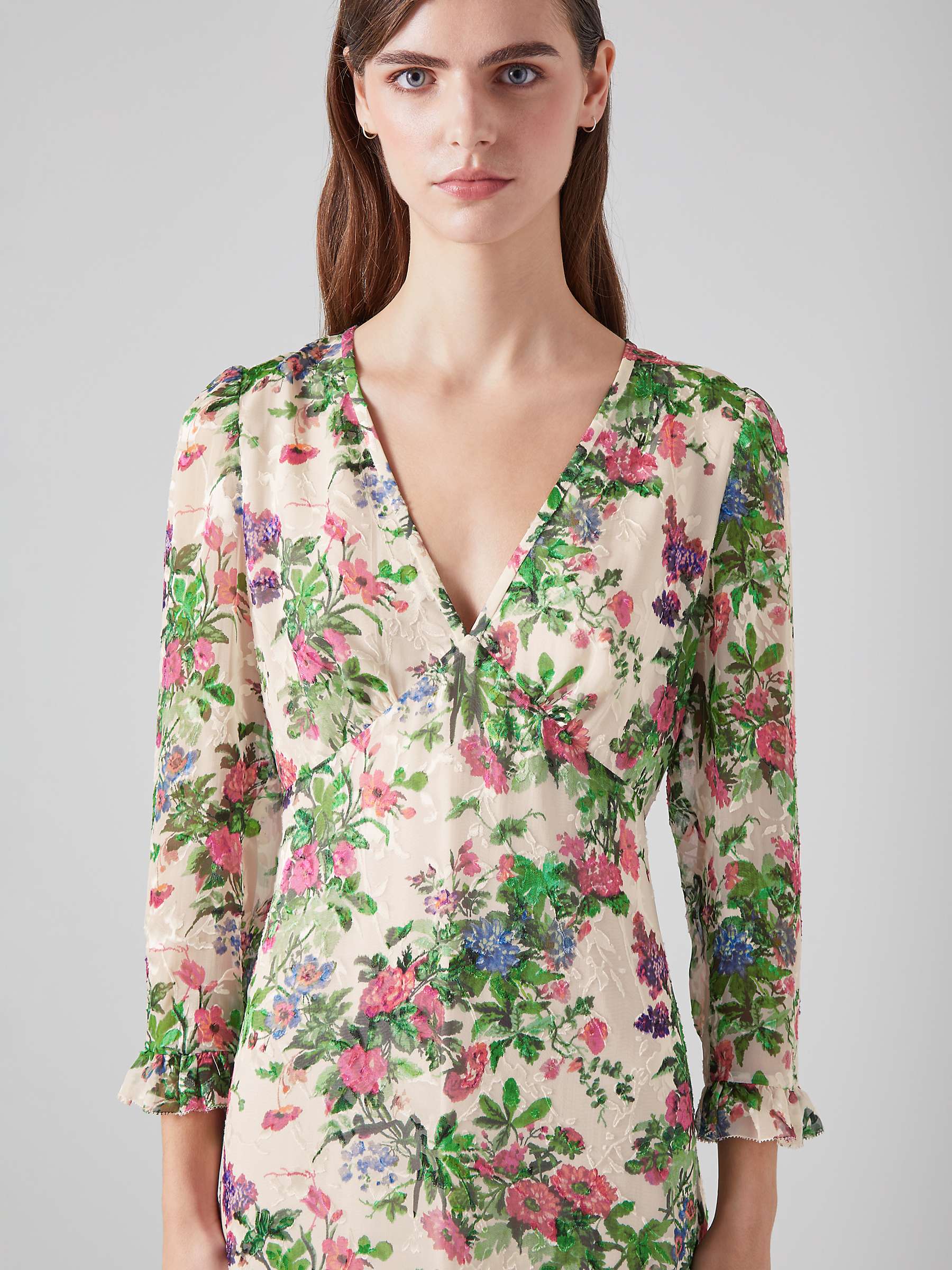 Buy L.K.Bennett Deborah Floral Print Silk Blend Maxi Dress, Cream/Multi Online at johnlewis.com