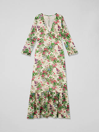 L.K.Bennett Deborah Floral Print Silk Blend Maxi Dress, Cream/Multi