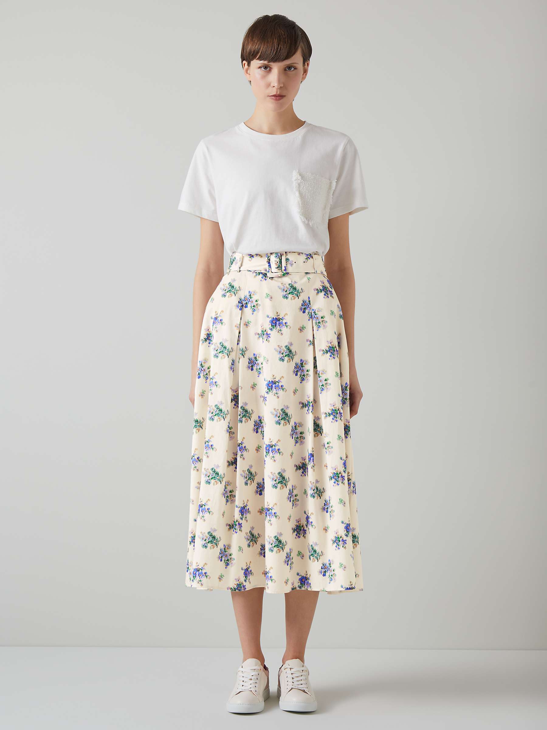 Buy L.K.Bennett Elodie Cotton Floral Midi Skirt, Cream Online at johnlewis.com