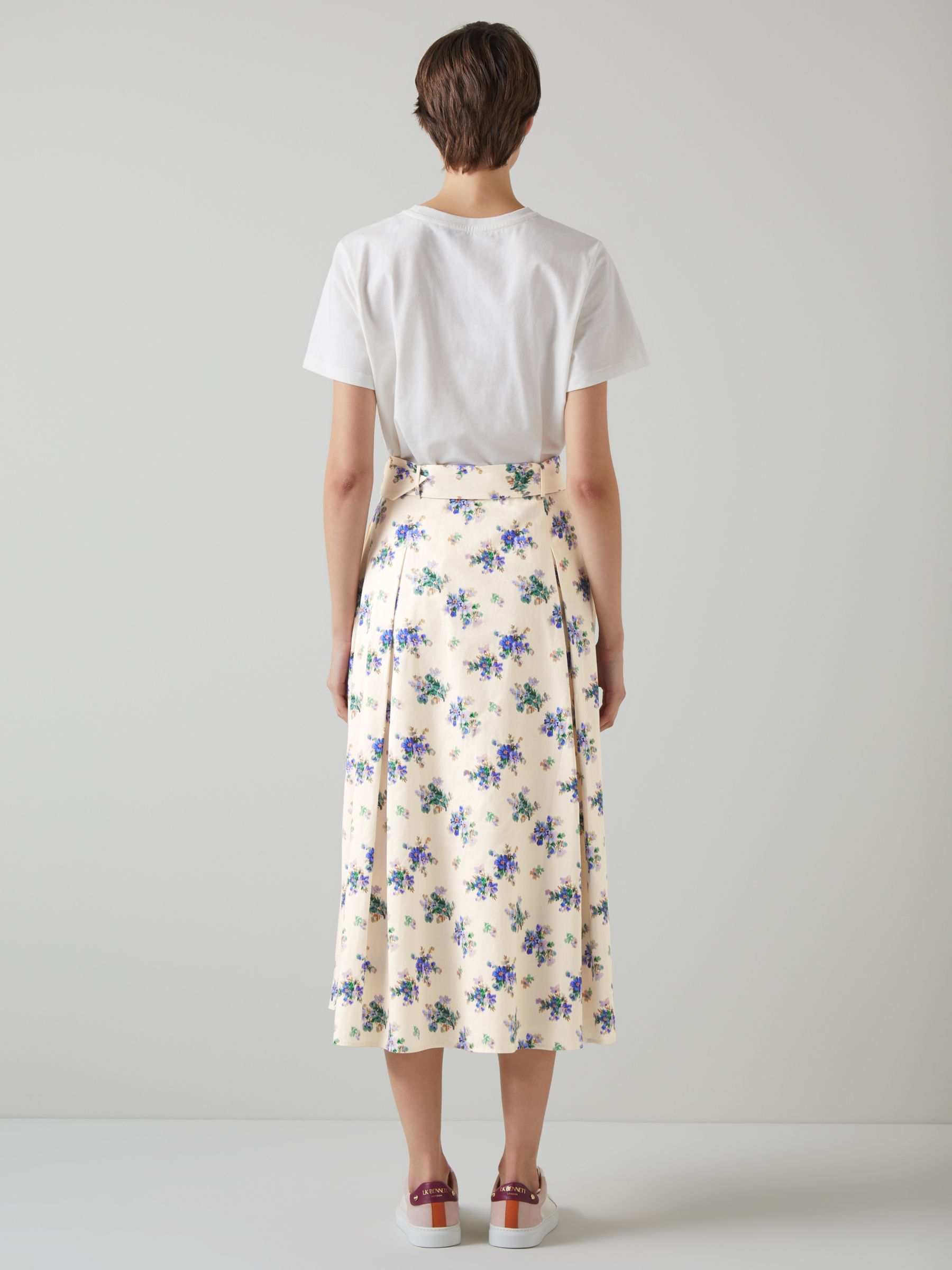 Buy L.K.Bennett Elodie Cotton Floral Midi Skirt, Cream Online at johnlewis.com