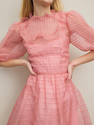 L.K.Bennett Maddie Silk Organza Frill Detail Midi Dress, Old Rose
