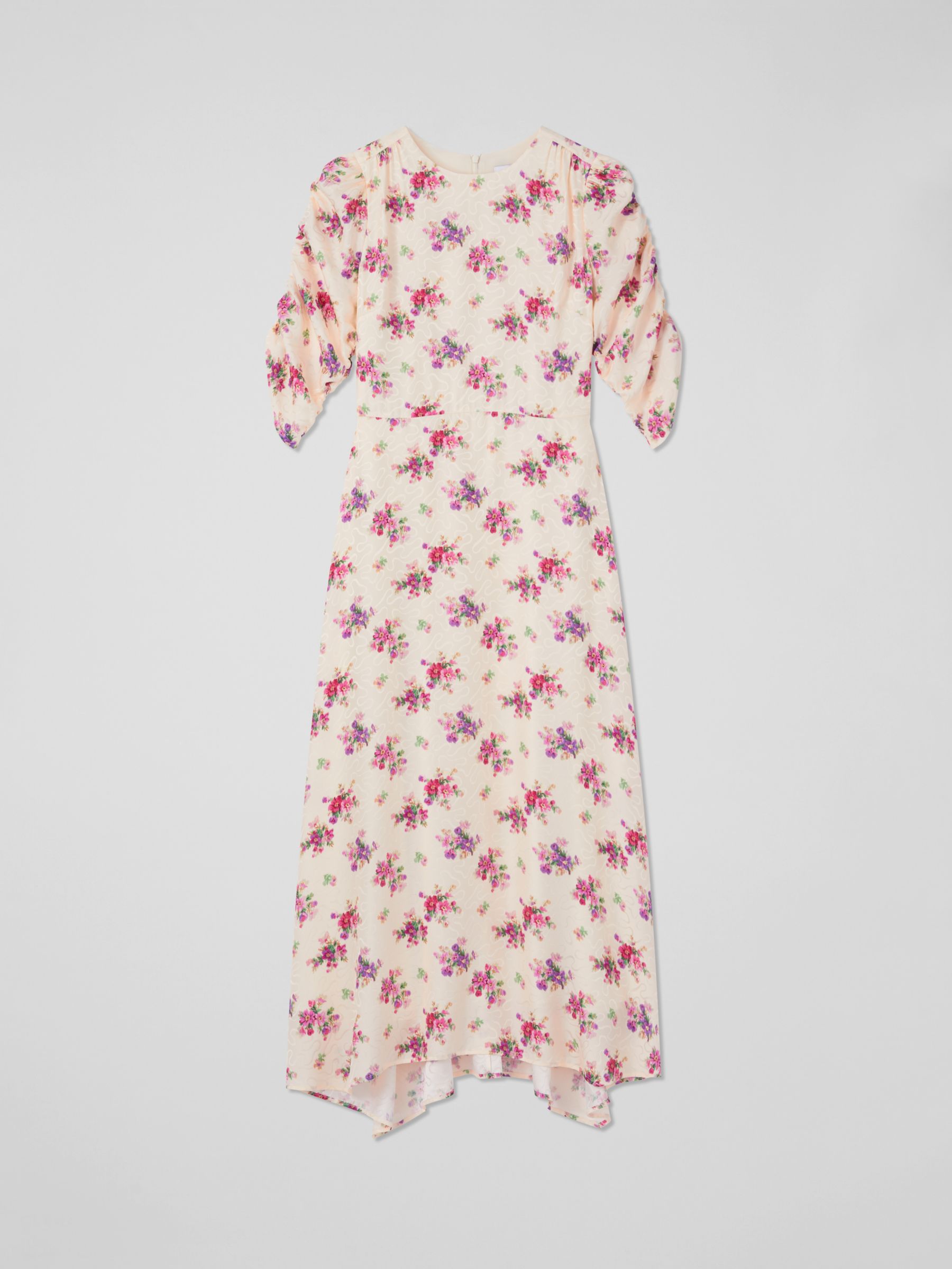 Buy L.K.Bennett Delilah Floral Bouquet Print Jacquard Silk Midi Dress, Cream/Multi Online at johnlewis.com