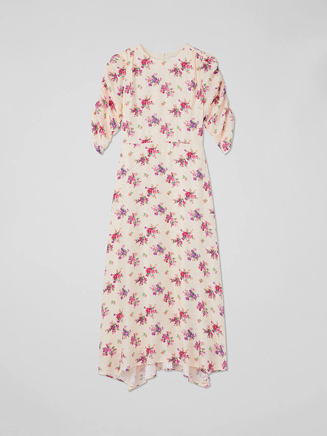 L.K.Bennett Delilah Floral Bouquet Print Jacquard Silk Midi Dress, Cream/Multi