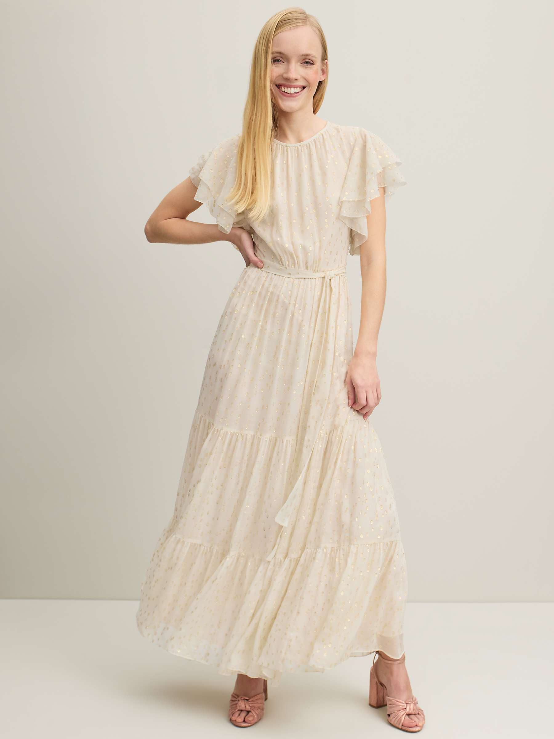 Buy L.K.Bennett Liv Metallic Spot Flutter Sleeve Maxi Dress, Cream/Gold Online at johnlewis.com