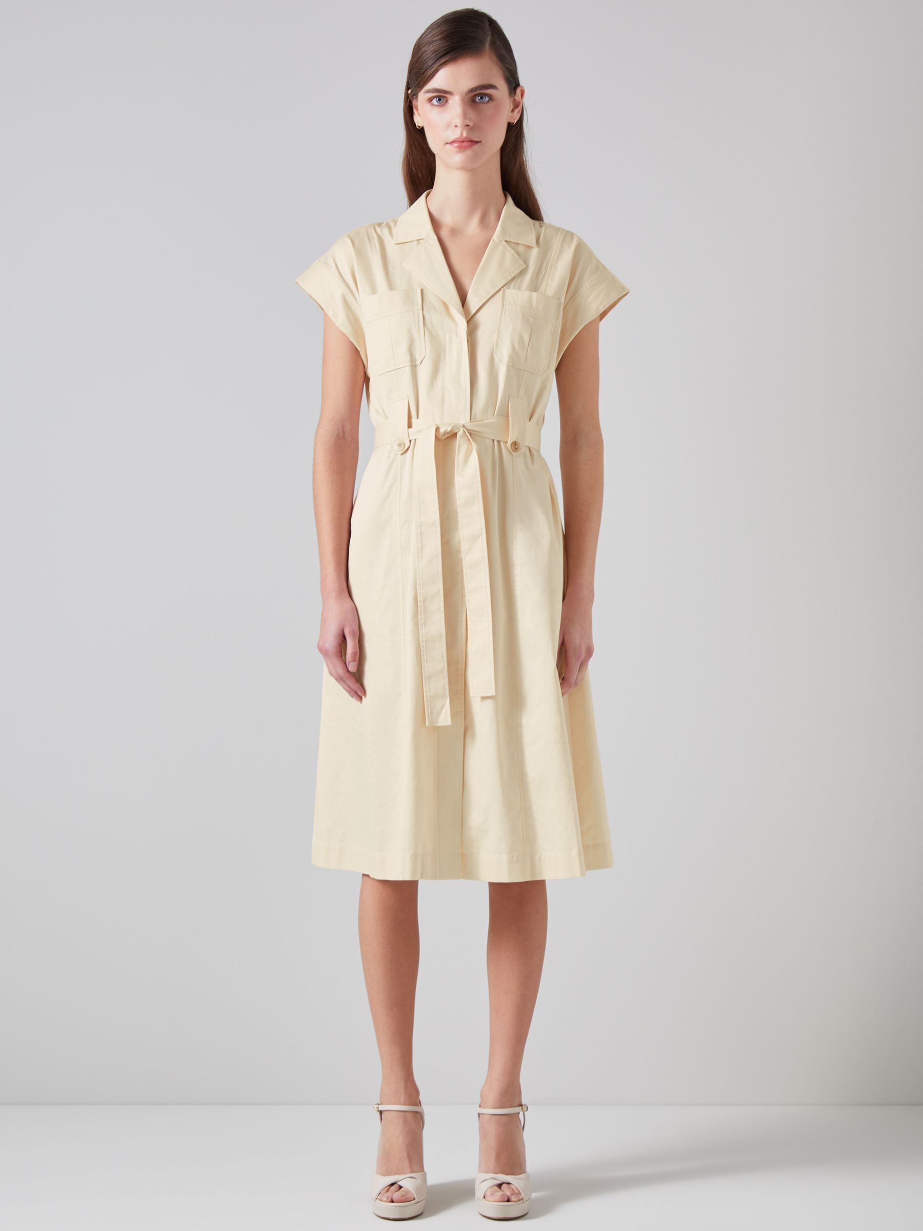 L.K.Bennett Ivy Cotton Safari Dress, Ecru, 18