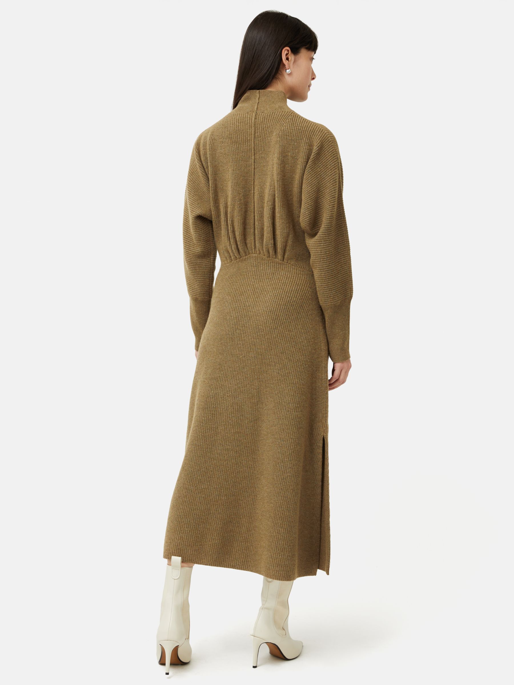Jigsaw Merino Wool Blend Rib Knit Midi Dress, Khaki, XS