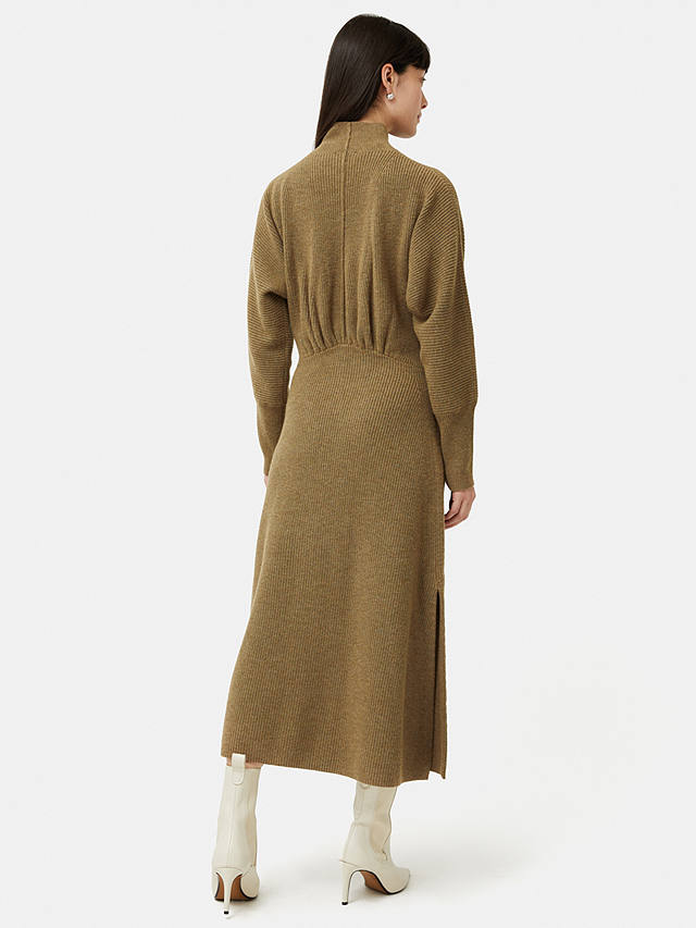 Jigsaw Merino Wool Blend Rib Knit Midi Dress, Khaki