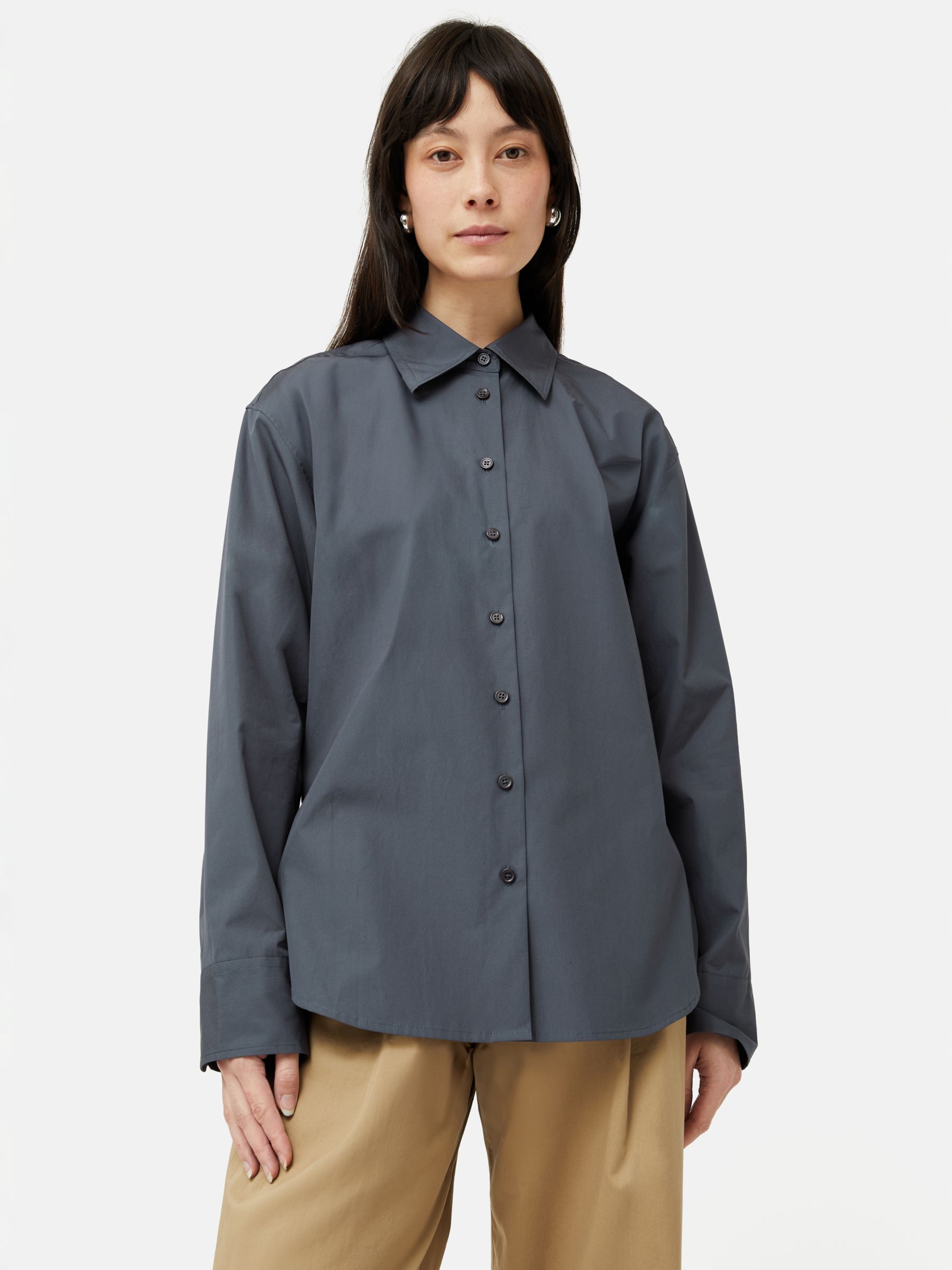 Jigsaw Cotton Poplin Shirt, Navy at John Lewis & Partners