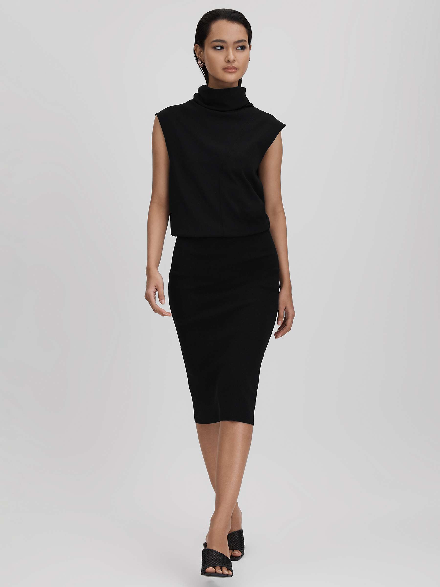 Buy Reiss Cici Roll Neck Knitted Midi Dress, Black Online at johnlewis.com