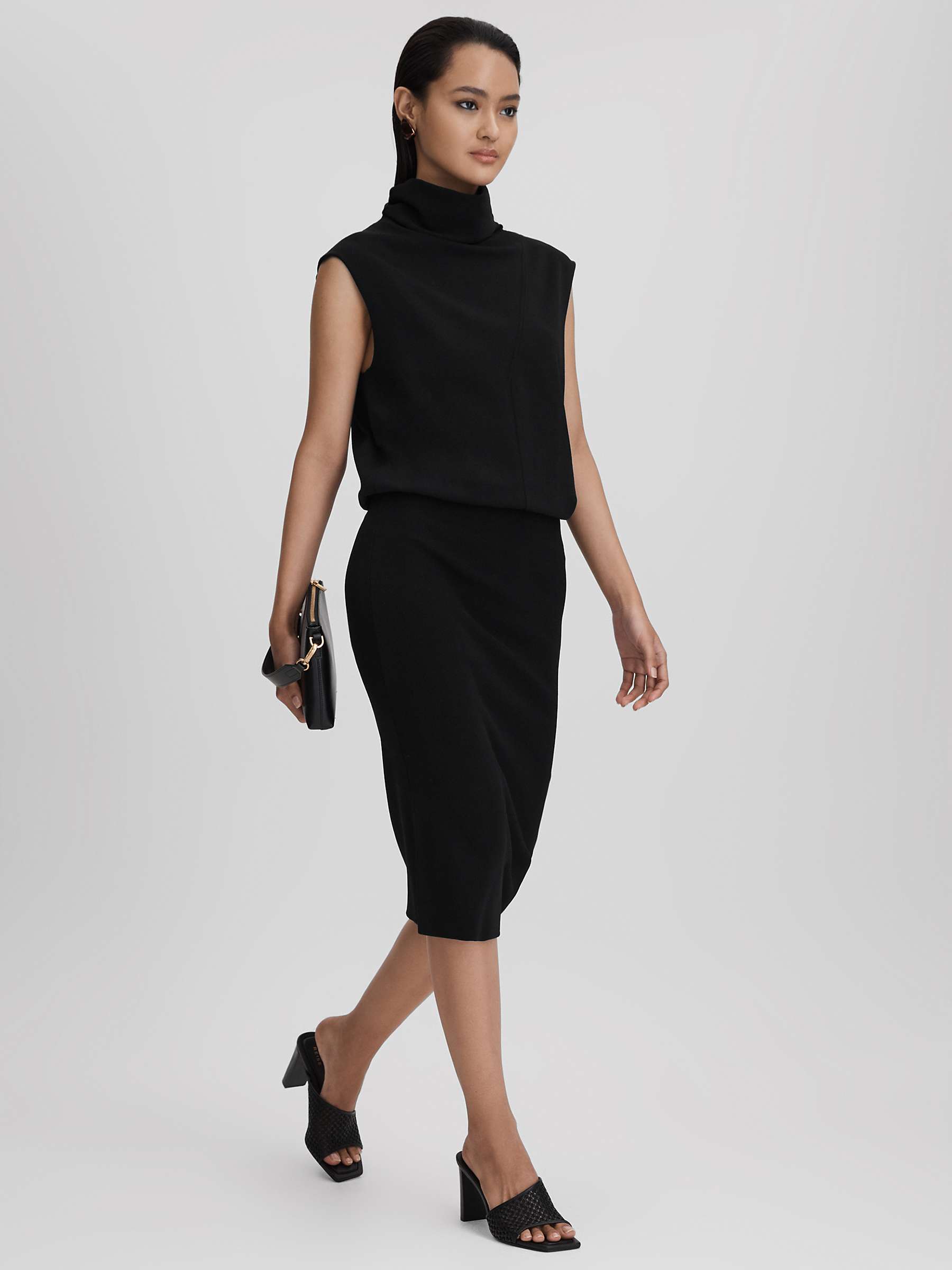 Buy Reiss Cici Roll Neck Knitted Midi Dress, Black Online at johnlewis.com