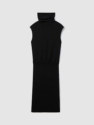 Reiss Cici Roll Neck Knitted Midi Dress, Black