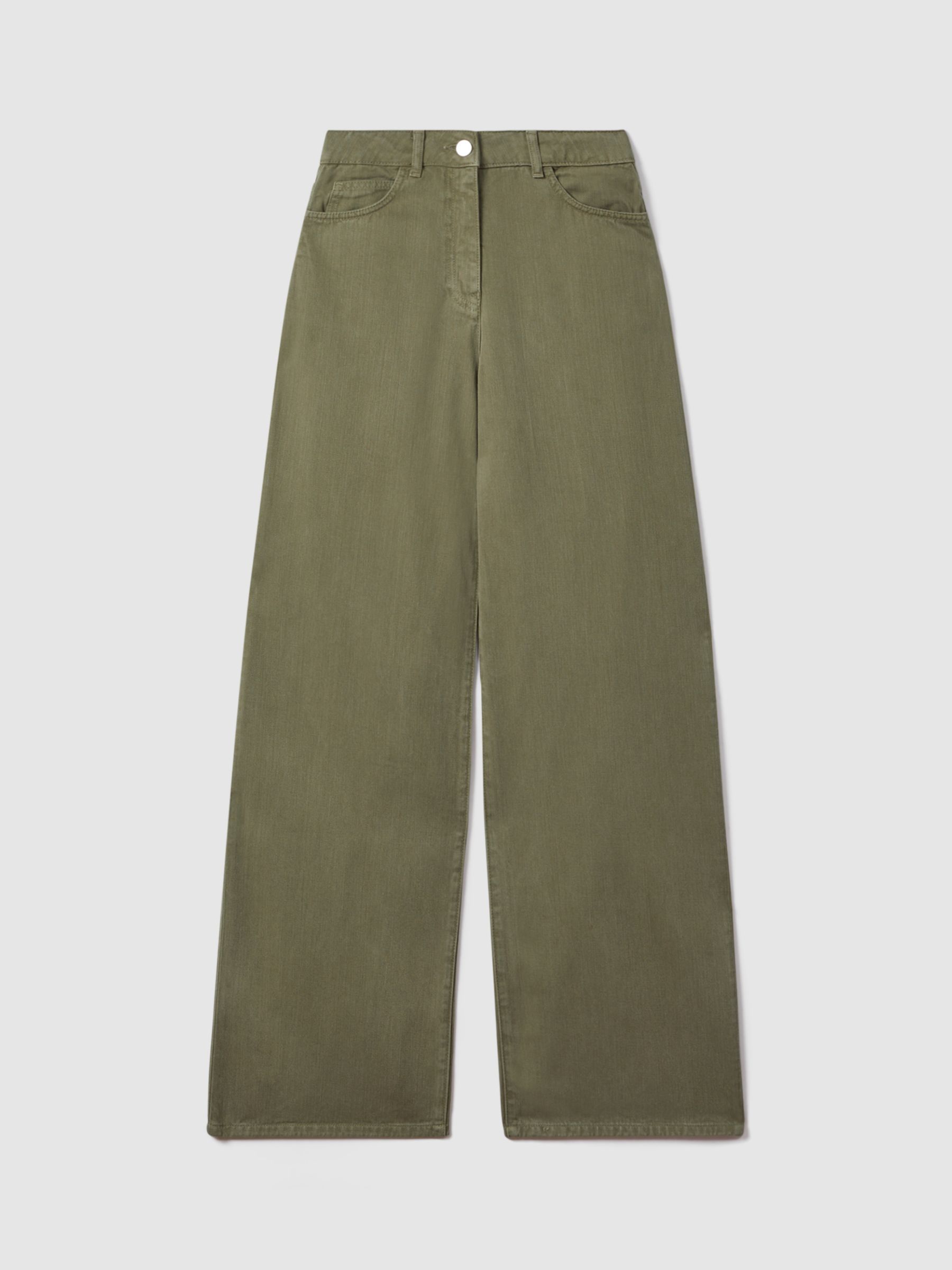 Reiss Garment Dyed Wide Leg Jeans, Khaki, 6R