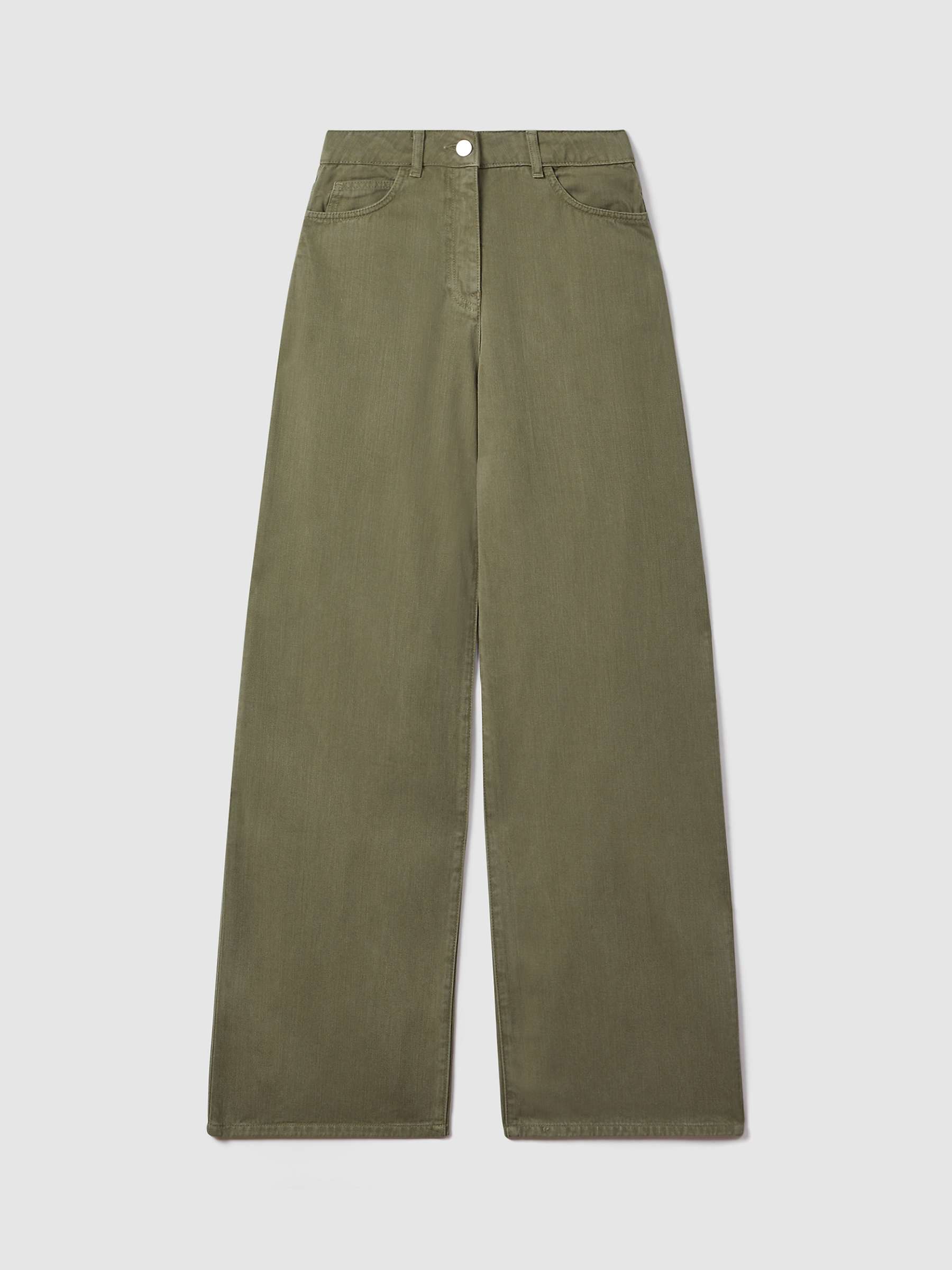 Buy Reiss Garment Dyed Wide Leg Jeans, Khaki Online at johnlewis.com