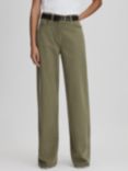 Reiss Garment Dyed Wide Leg Jeans, Khaki, Khaki