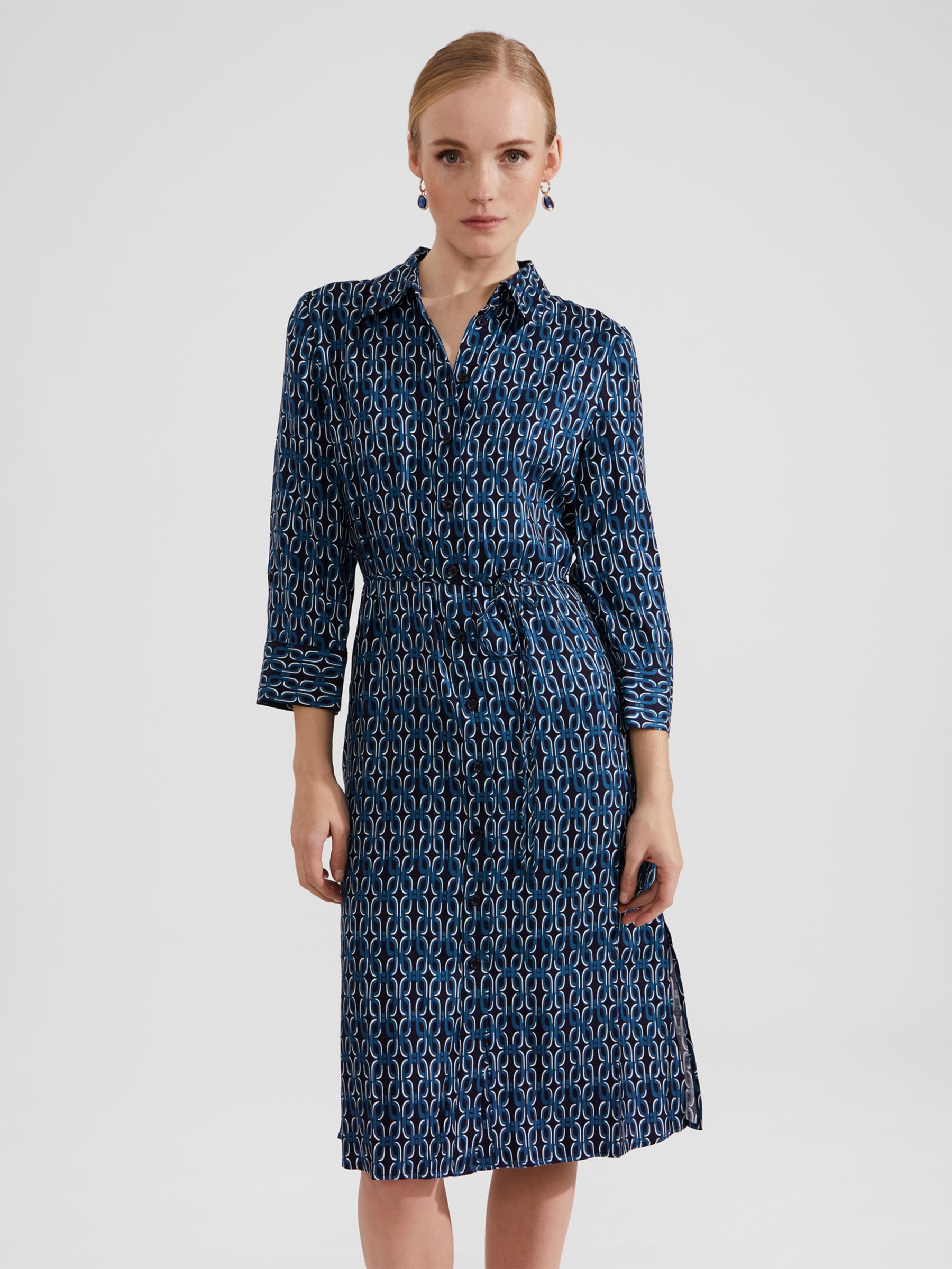 Hobbs Cali Chain Print Shirt Dress, Blue/Multi at John Lewis & Partners