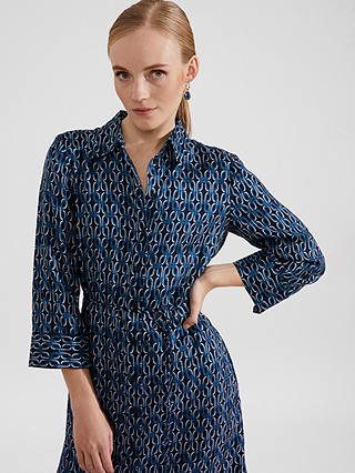 Hobbs Cali Chain Print Shirt Dress, Blue/Multi