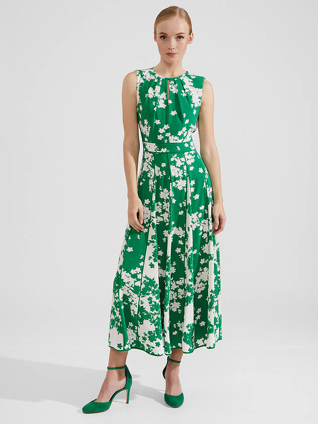 Hobbs Angelica Floral Midi Dress, Green Ivory