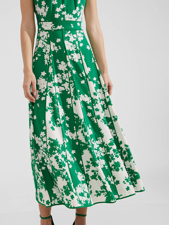 Hobbs Angelica Floral Midi Dress, Green Ivory