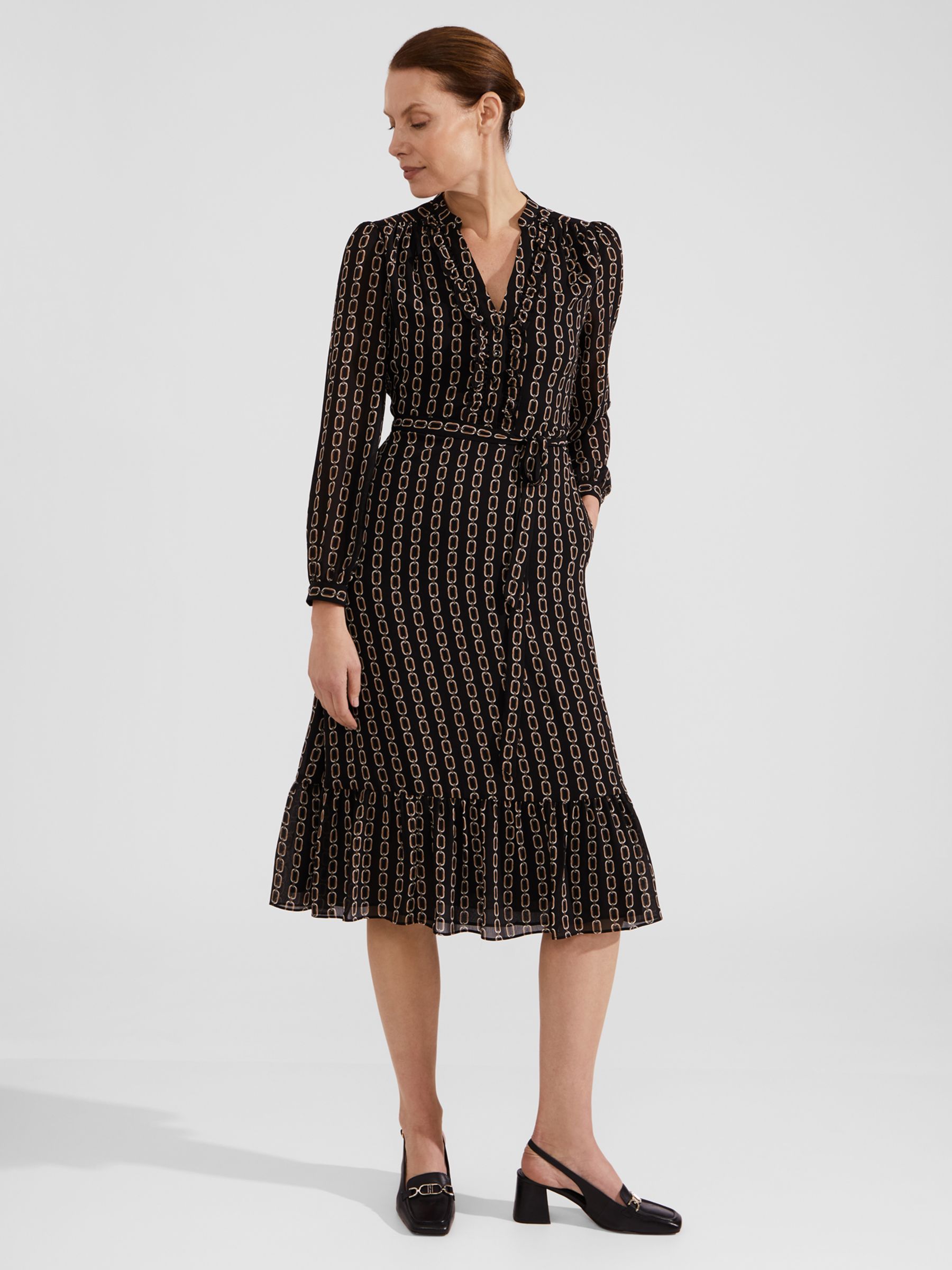 Hobbs Alexia Chain Print Dress, Black Camel, 10