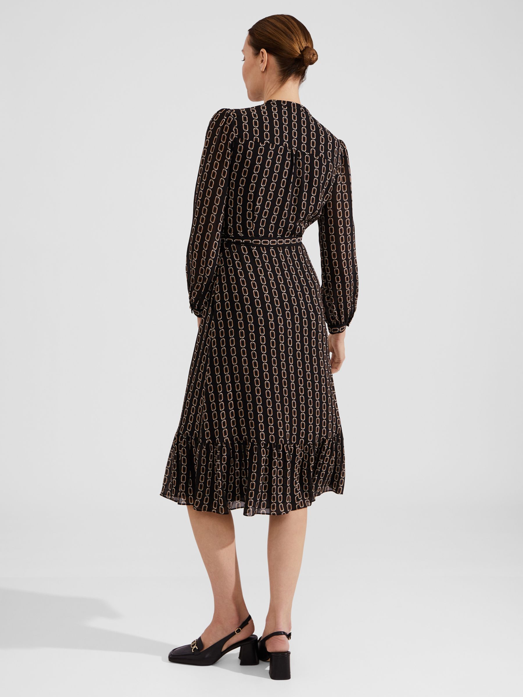 Hobbs Alexia Chain Print Dress, Black Camel at John Lewis & Partners