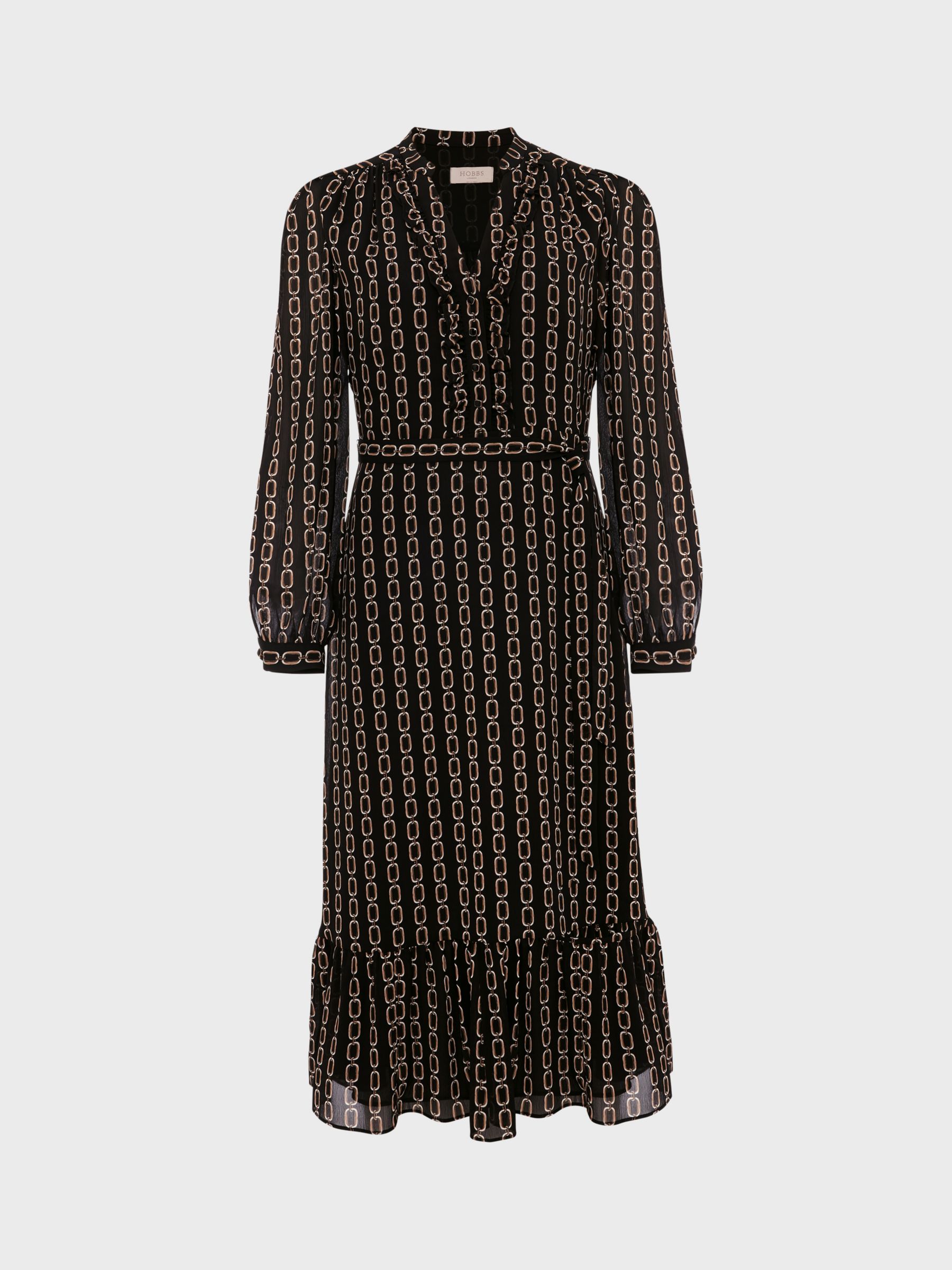 Hobbs Alexia Chain Print Dress, Black Camel at John Lewis & Partners