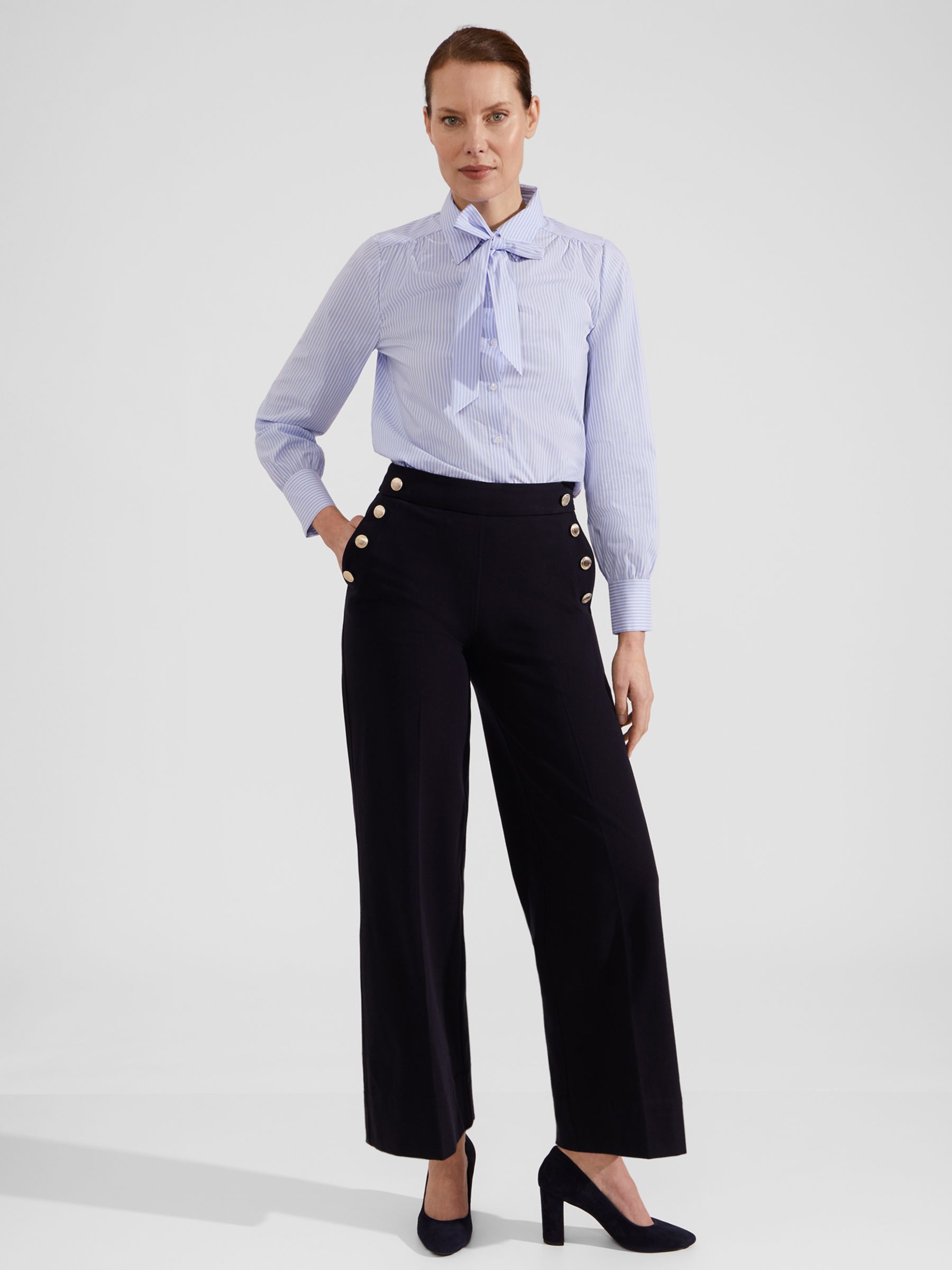 Buy Hobbs Laurie Tie Neck Shirt, Blue/Ivory Online at johnlewis.com