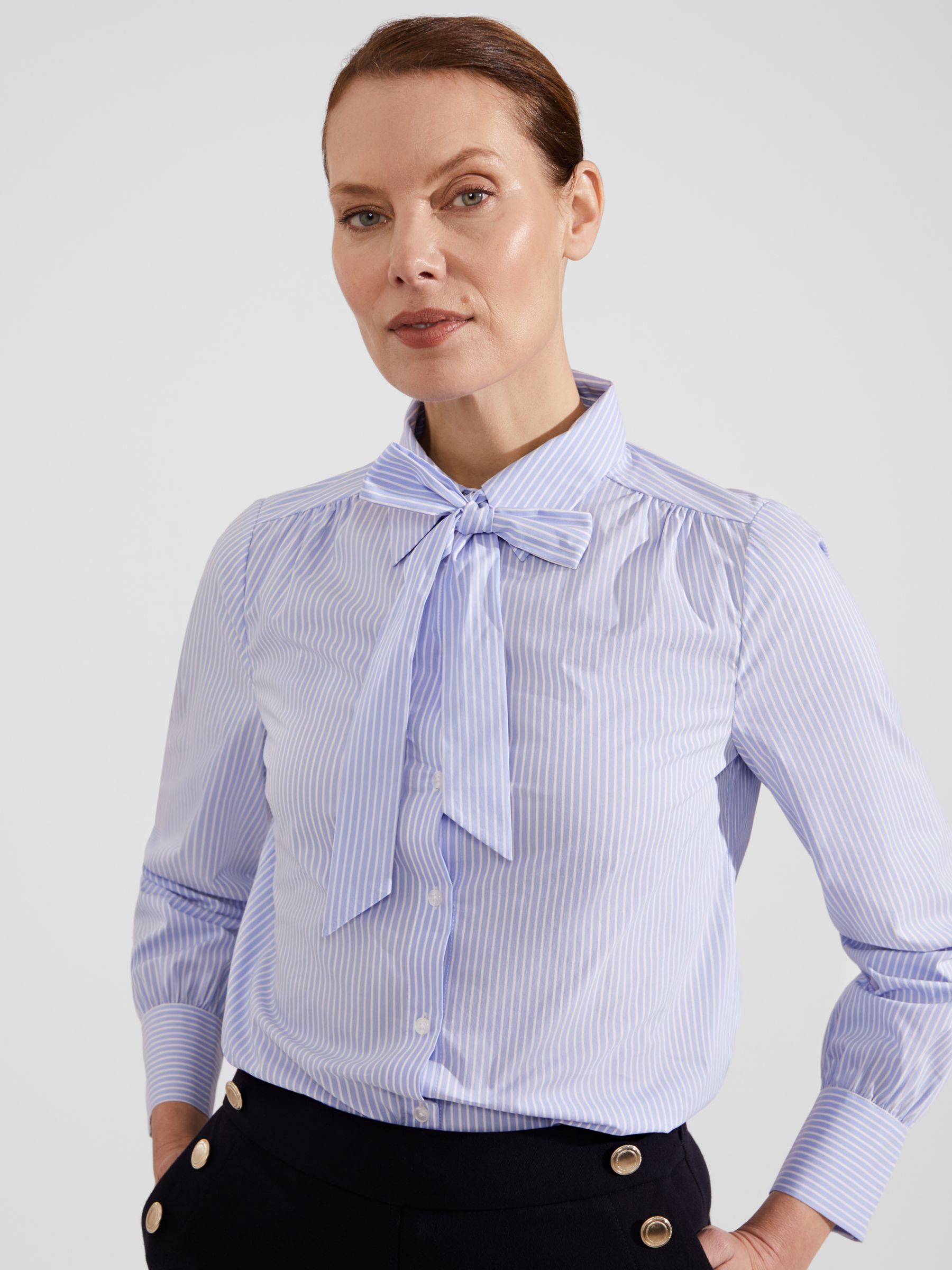Buy Hobbs Laurie Tie Neck Shirt, Blue/Ivory Online at johnlewis.com
