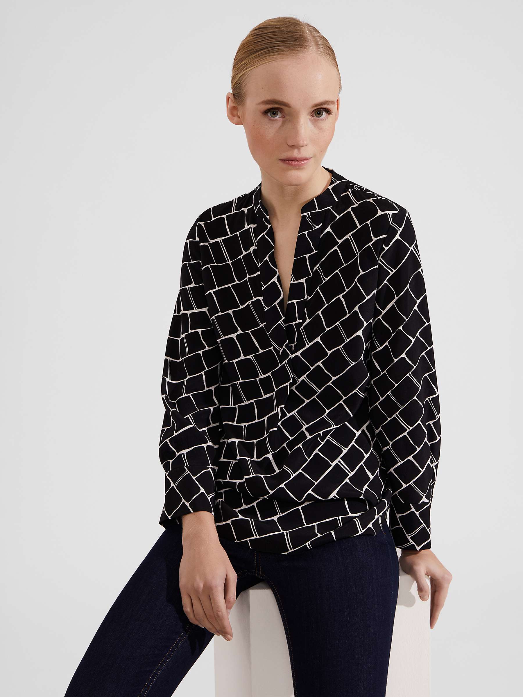 Buy Hobbs Maeva V-Neck Blouse, Navy/Ivory Online at johnlewis.com