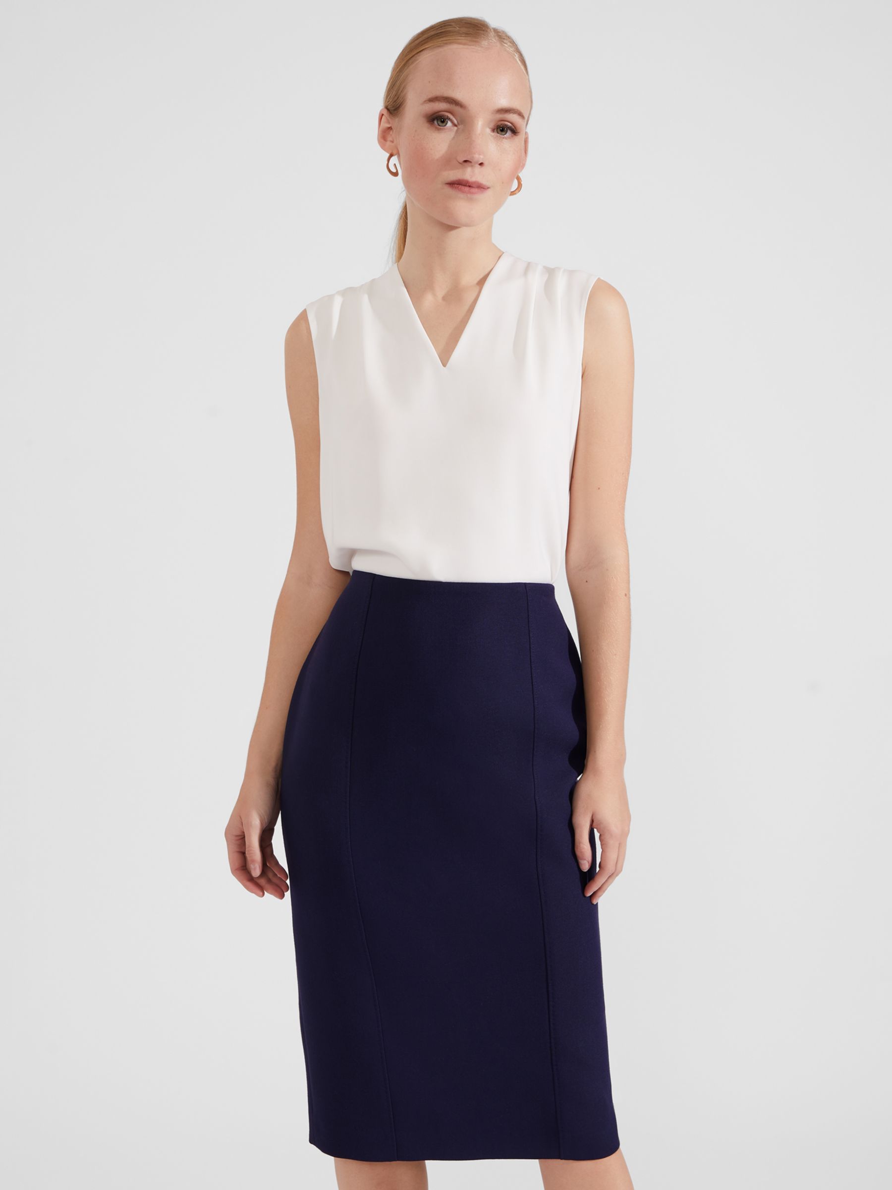 Hobbs Phoebe Knee Length Skirt, Dark Midnight at John Lewis & Partners