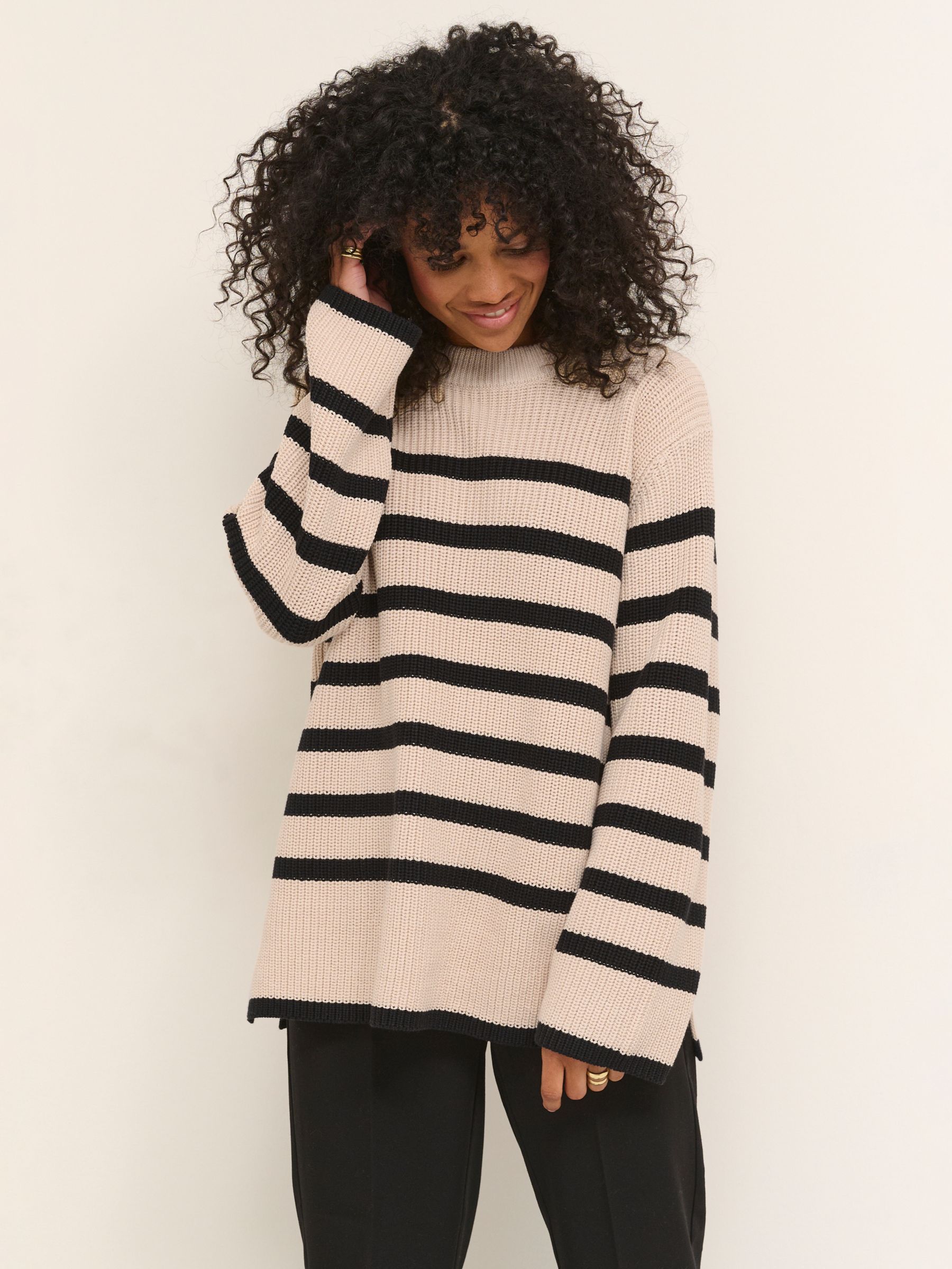 Buy KAFFE Cilla Oversize Striped Jumper, Sand/Black Online at johnlewis.com