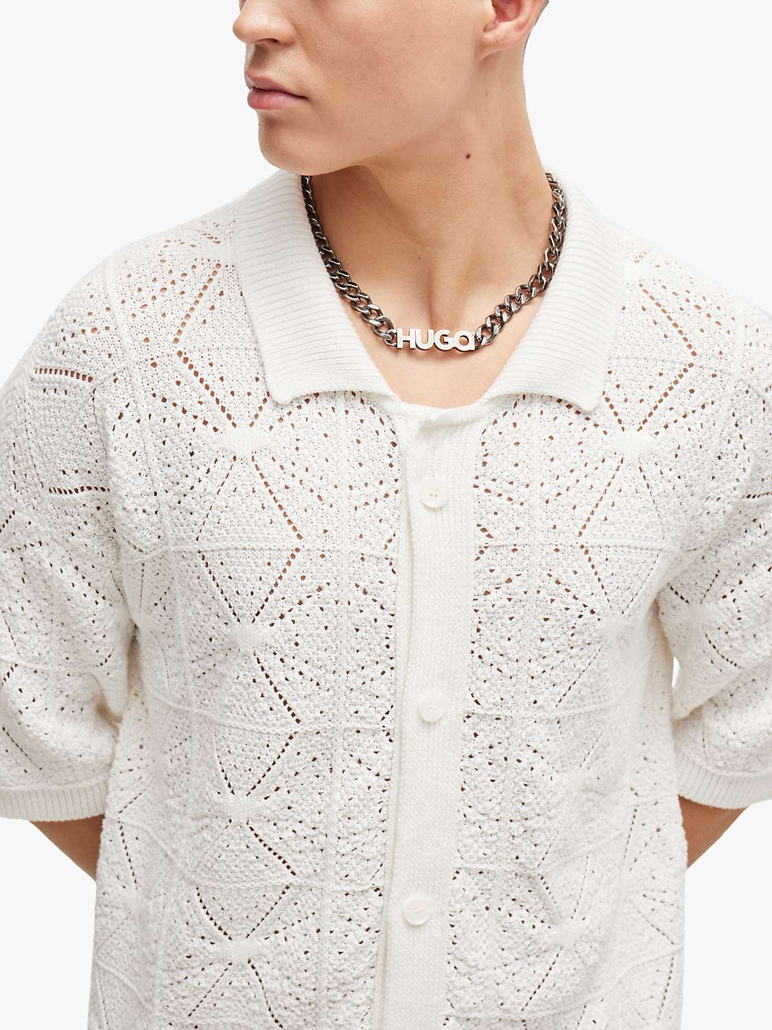 Buy HUGO Camp Collar Knitted Shirt, Open White Online at johnlewis.com