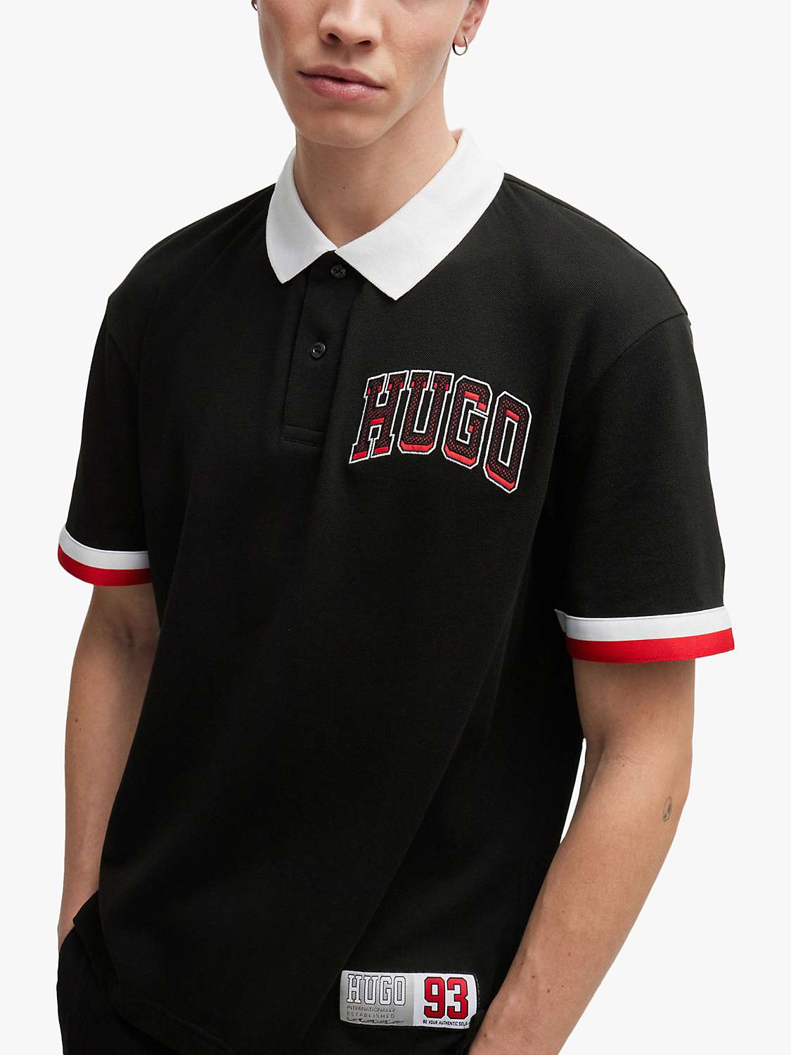 Buy HUGO Dillet Varsity Short Sleeve Polo Shirt, Black Online at johnlewis.com