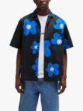 BOSS Eligino Flower Print Resort Shirt, Black/Blue