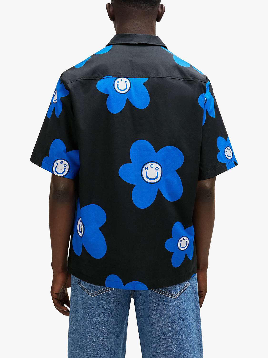Buy HUGO BOSS Eligino Flower Print Resort Shirt, Black/Blue Online at johnlewis.com