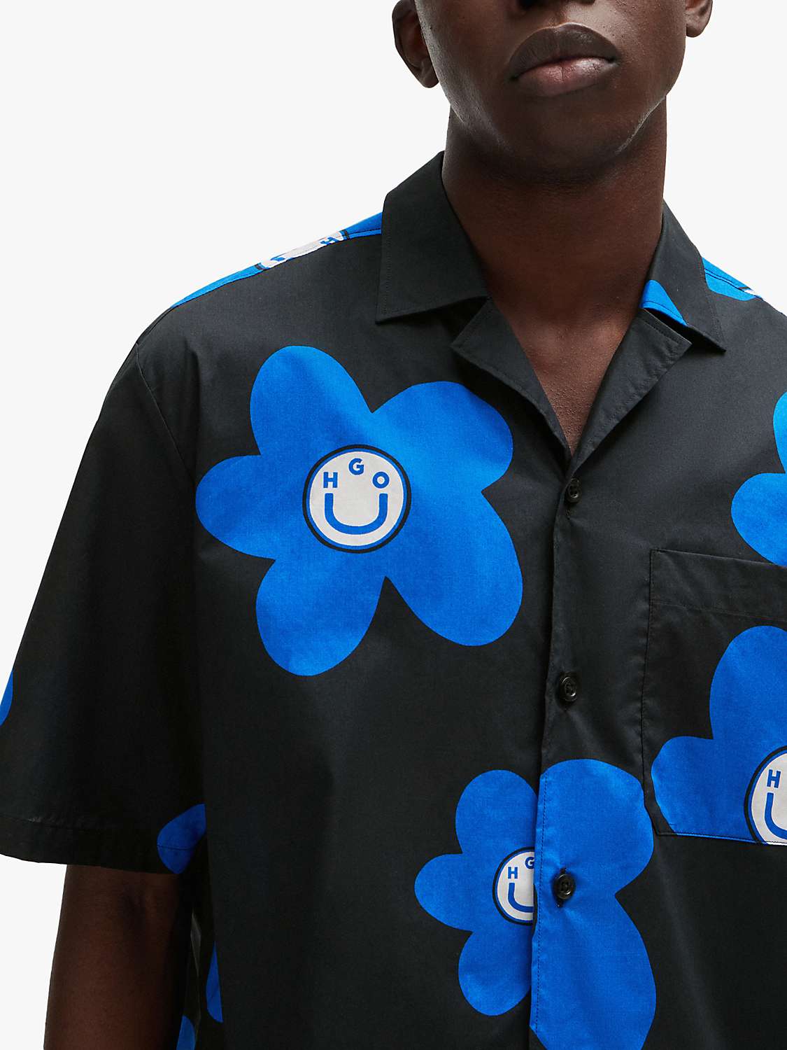 Buy HUGO BOSS Eligino Flower Print Resort Shirt, Black/Blue Online at johnlewis.com