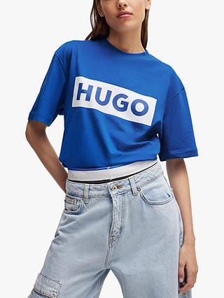 HUGO Nico Logo Print T-Shirt, Open Blue