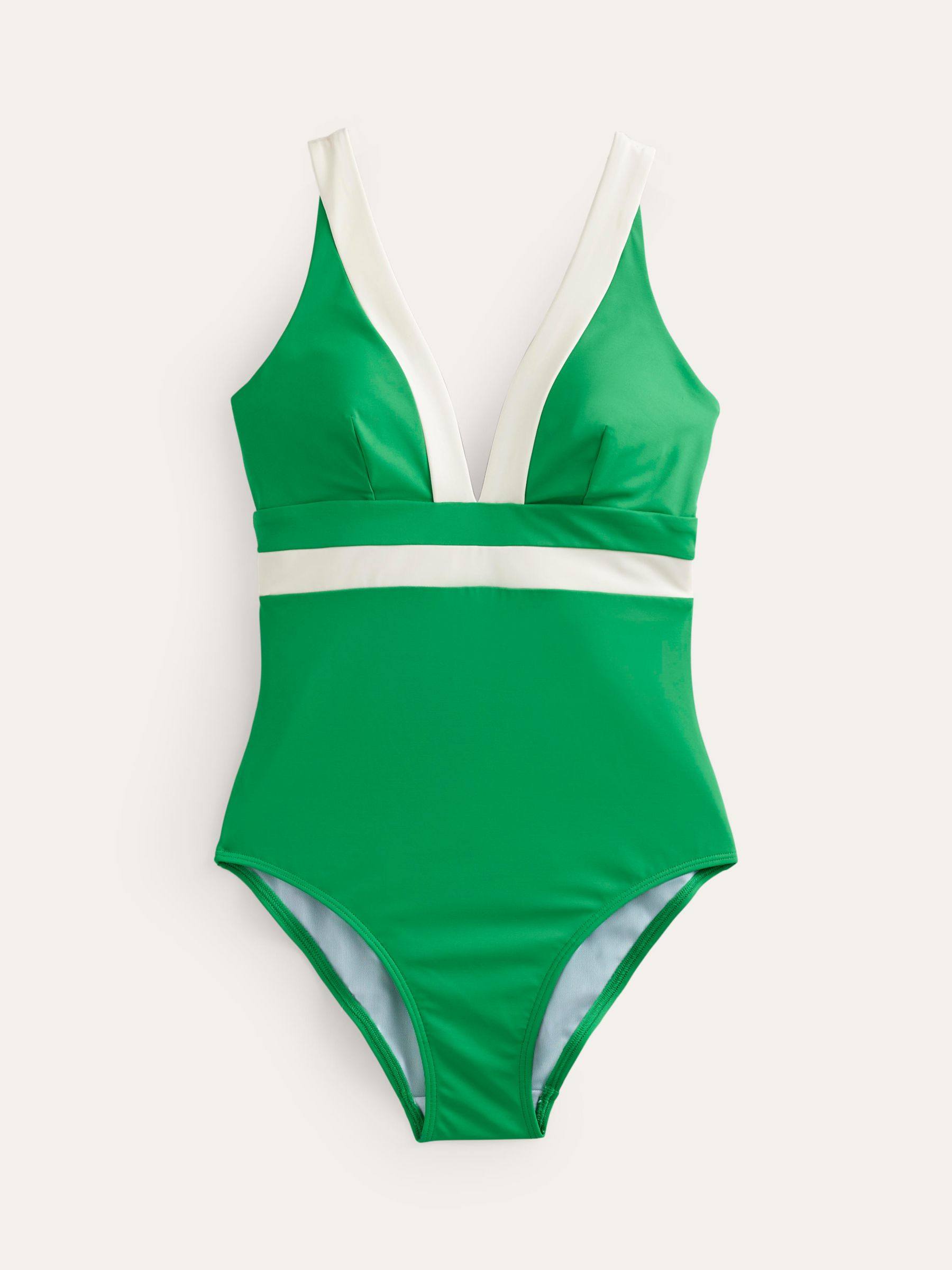 Boden Core Panel Halterneck Swimsuit, Bright Green/Ivory, 8