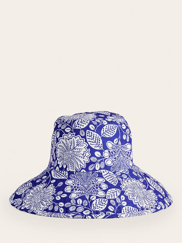 Boden Floral Print Cotton Canvas Bucket Hat, Blue/White