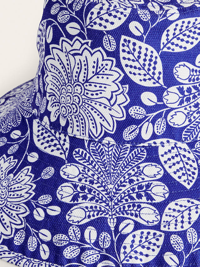 Boden Floral Print Cotton Canvas Bucket Hat, Blue/White